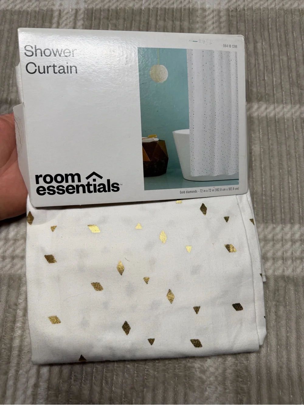 Room Essentials White Shower Curtain with Gold Diamond Accents